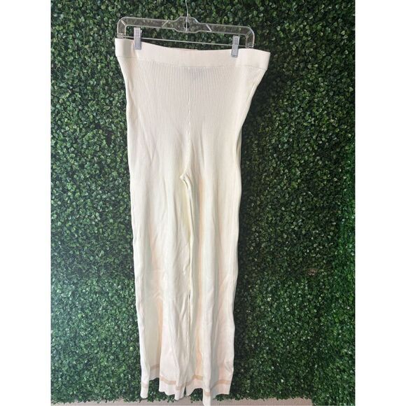 Carbon38 Sweater Pant Womens XL Ivory Rib Knit High Rise Casual Bootcut NWOT Tan - Picture 1 of 4